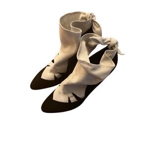 Belle Sigerson Morrison Suede Booties Wedge Heel Black White Womens Size 9.5M